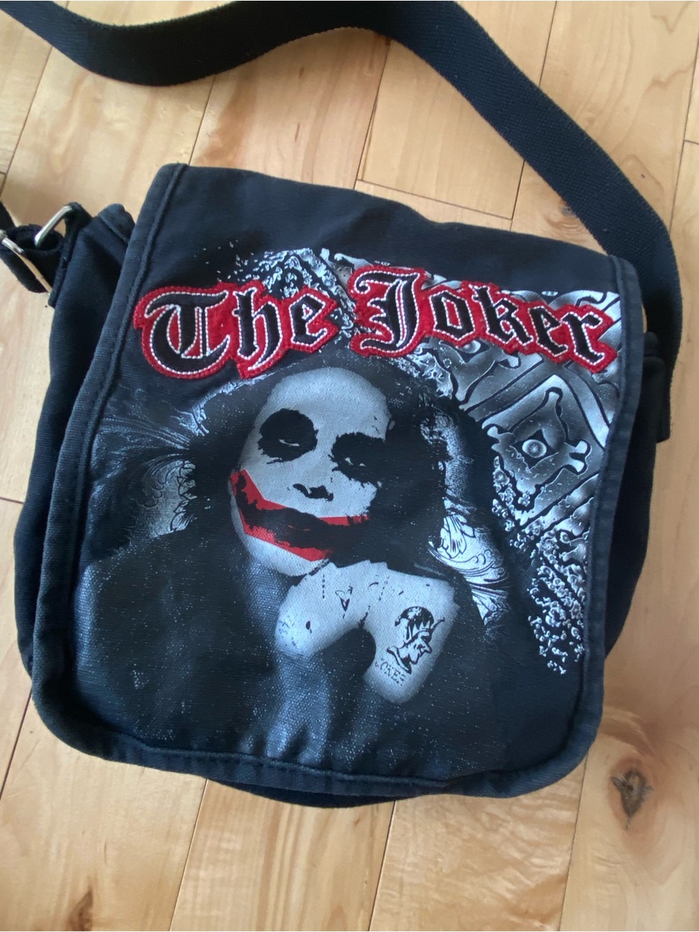 DC Comics Black Messenger Bag with Red 'The Joker' Graphic